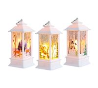 KUWUNG 3 Pack White Christmas Lanterns, Vintage Christmas Lamp with LED Tea Light Santa Claus Elk Snowman Pattern Lights for Table Decoration