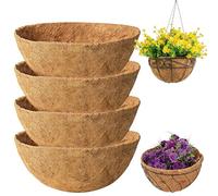 KUWUNG 4 Pcs Hanging Basket Liner, 12 Inch Garden Basket Liners, Natural Coco Liners for Hanging Baskets, Round Wall Basket Liner for Indoor Outdoor Vegetables Garden Flower Pot