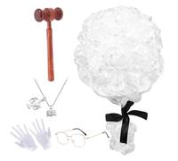 KUWUNG 5 Pcs Judge Costume Accessories, Judge Wig Mini Wooden, Judge Gavel Toy, Wave Hairpiece, Halloween Makeup Themed Party, Fancy Costumes, Role-Playing (White)