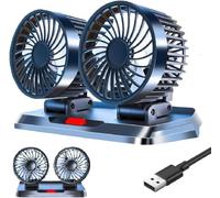 KUWUNG 5V USB Car Fan Double Head, 360° Rotatable USB Auto Fans with 3 Speeds, Portable Car Fans That Blow Cold Air, Dual Head USB Cooling Fan for Cars Home Office Camping