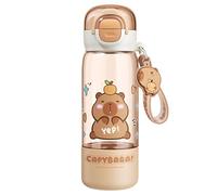 KUWUNG Capybara Water Bottle, 510ML Capybara Drinking Bottle with Lid & Keychain, Cute Water Bottle with Silicone Straw Tumbler & Spout Portable Heat Resistant for Office Outdoor Travel