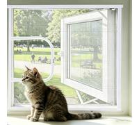 KUWUNG Cat Window Guard, 120 x 120cm Cat Proof Window Screen with Adhesive Strap, Window Fly Screen with Zipper Opening, Window Mesh Insect Screen, Fly Screens for Windows