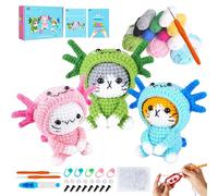 KUWUNG Crochet Kits for Beginners Adults, 3 Pcs Cat Crochet Set, Complete Animal Crochet Kit with Step-by-Step Video Tutorials, Kit Kitten Crochet Bag Kit, Beginners Crochet Kit (3 Pcs Cats)
