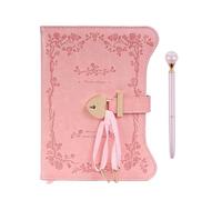KUWUNG Diary with Lock for Girls Women, Lockable Diary with Key & Crystal Pen, 360 Pages Secret Diary for Girls with Heart - Shaped Lock, Cute Journal Notebook Kit for Girls Ages 8-14 (Pink rose)