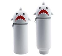 KUWUNG Kawaii Shark Pencil Case, Cartoon Silicone Bag, 2-in-1 Pencil Case, Shark Pencil Case, Pencil Case for Girls Boys Student
