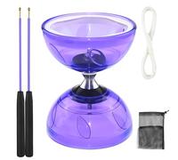 KUWUNG LED Diabolo with Ball Bearings, Luminous Yo Yo Toy, Diabolo Juggling Set with Hand Sticks, Flywheel Circus Tool for Adult Beginners and Professionals (Purple)