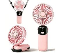 KUWUNG Portable Handheld Fan, Mini Fan Handheld with 5 Speeds, Usb Rechargeable Hand Fan with Led Display & 90°Adjustable Foldable for Outdoor Travel Office Home Makeup (color D)