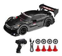 KUWUNG RC Drift Car, 1:24 Remote Control Cars with Cool LED Lighting, 2.4 GHz Rechargeable Mini RC Drift Car, 30km/h, 4WD Toy Vehicle Gift for Kids and Adults (Black)