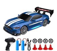 KUWUNG RC Drift Car, 1:24 Remote Control Cars with Cool LED Lighting, 2.4 GHz Rechargeable Mini RC Drift Car, 30km/h, 4WD Toy Vehicle Gift for Kids and Adults (Blue)
