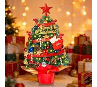 KUWUNG Small Christmas Tree, 60cm Artificial Christmas Tree with LED lights, Christmas balls, Red Berry Pine Cone, Star and Ornaments, Table Top Christmas Tree for Xmas Decorations (Red)