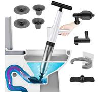 KUWUNG Toilet Unblocker, White Toilet Plunger Heavy Duty, High Pressure Plunger Kit with 4 Replaceable Heads and Inflatable Footbed Unblocking for Sink Toilet Floor Drain and Pipe Clog