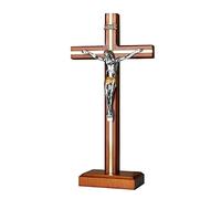 KUXBET Standing Crucifix Cross with Detachable Stand 10.6 Inch Catholic Wooden Jesus Christ Wall Hanging Cross for Home Decor - Antique Gold