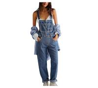 Kuxiadan Denim Dungarees for Women Uk Denim Jumpsuit Summer Straight Leg Stretch Denim Dungarees Bib Overall Wide Leg Adjustable Strap Romper Pants 90s Retro Revolt Jumpsuit Overalls XXL