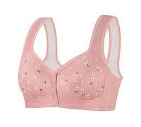 Kuxiadan Front Fastening Bras for Women UK Wireless Push Up Bras Comfort Full Coverage Sports Soft Underwear Wide Shoulder Straps Ladies Bralettes Plus Size Daisy Print Bralettes for Everyday Pink