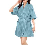 Kuxiadan Ladies Dressing Gowns Flannel Warm Short Bath Robe Terry Towel Dressing Gown Super Soft Bathrobe Quick Dry Gowns Light Luxury Highly Absorbent Toweling Robes with Pockets