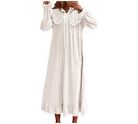 Kuxiadan Ladies Long Nightdress Long Sleeve Nighties Longline Nightdress Nighties Soft Nightwear Lightweight Lounge Loose Comfort Sleepwear with Bow Lace Trim on Neck Lace Bow Princess Nightgown M