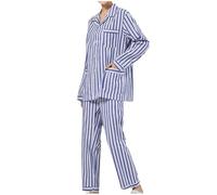 Kuxiadan Ladies Pyjamas Set Hospital Clothes Pajamas Long Sleeve Pajama for Women Women's Overalls Blue Stripe Pyjama Blue and White Striped Pyjama Wearable Patient Cotton Pajamas Blue S