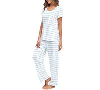 Kuxiadan Ladies Pyjamas Womens Lounge Wear Sets Short Sleeve Sleepwear Side Split Loungewear Pjs Sets 2 Piece Outfits Women Stripe Home Suits Nightwear Pajama Set Women Casual Two Piece Pj Sets XXL