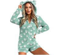 Kuxiadan Women's Plus Size Fleece Pyjamas Fluffy Soft Hooded Pyjama Set Winter Fall Cat Ear Pockets Sleeping Jumpsuit Cute Bear Paw Print Fleece Pajamas Suit Hooded Sleepwear Bodysuit
