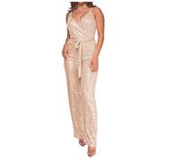 Kuxiadan Women's Sequin Jumpsuit igh Waist Spaghetti Straps Playsuits Sexy Sparkly Sequin Romper Womens Sleeveless Wrap Deep Fit Jumpsuit Ladies Shiny Overalls Pants Evening Party Outfit S