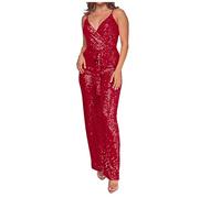 Kuxiadan Women's Sequin Jumpsuit igh Waist Spaghetti Straps Playsuits Sexy Sparkly Sequin Romper Womens Sleeveless Wrap Deep Fit Jumpsuit Ladies Shiny Overalls Pants Evening Party Outfit S