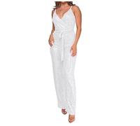 Kuxiadan Women's Sequin Jumpsuit igh Waist Spaghetti Straps Playsuits Sexy Sparkly Sequin Romper Womens Sleeveless Wrap Deep Fit Jumpsuit Ladies Shiny Overalls Pants Evening Party Outfit XL
