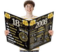 Kuxriox Large 18th Birthday Card With Envelope, Black Gold Happy 18th Birthday Giant Guest Book Gifts for Men Women, Giant Eighteen Bday Card Gifts Party Supplies, Back in 2007 Jumbo 18 Bday Card