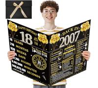 Kuxriox Large 18th Birthday Card With Envelope, Black Gold Happy 18th Birthday Giant Guest Book Gifts for Men Women, Giant Eighteen Bday Card Gifts Party Supplies, Back in 2007 Jumbo 18 Bday Card