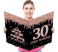 Kuxriox Large 30th Birthday Card With Envelope, Extra Big Guest Book Rose Gold Happy 30th Birthday Greeting Card for Women, Giant 30th Bday Card Gifts Party Supplies, Jumbo Forty Bday Card(14 x 22 IN)