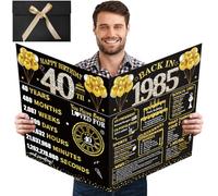 Kuxriox Large 40th Birthday Card With Envelope, Black Gold Happy 40th Birthday Giant Guest Book Gifts for Men Women, Giant Forty Bday Card Gifts Party Supplies, The Year 1985 Jumbo 40 Bday Card