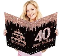 Kuxriox Large 40th Birthday Card With Envelope, Extra Big Guest Book Rose Gold Happy 40th Birthday Greeting Card for Women, Giant 40th Bday Card Gifts Party Supplies, Jumbo Forty Bday Card(14 x 22 IN)