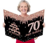 Kuxriox Large 70th Birthday Card With Envelope, Extra Big Guest Book Rose Gold 70th Birthday Greeting Card Women, Giant 70th Bday Card Gifts Party Supplies, Jumbo Seventy Bday Card(14 x 22 IN)