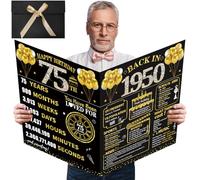 Kuxriox Large 75th Birthday Card With Envelope, Black Gold Happy 75th Birthday Giant Guest Book Gifts for Men Women, Giant Seventy-Five Bday Card Gifts Party Supplies, The Year 1950 Jumbo 75 Bday Card