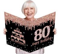 Kuxriox Large 80th Birthday Card With Envelope, Extra Big Guest Book Rose Gold 80th Birthday Greeting Card for Women, Giant 80th Bday Card Gift Party Supplies, Jumbo Eighty Bday Card(14 x 22 IN)