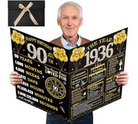 Kuxriox Large 90th Birthday Card With Envelope, Black Gold Happy 90th Birthday Giant Guest Book Gifts for Men Women, Giant Ninety Bday Card Gifts Party Supplies, Back in 1935 Jumbo 90 Bday Card