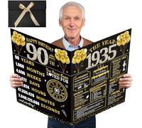 Kuxriox Large 90th Birthday Card With Envelope, Black Gold Happy 90th Birthday Giant Guest Book Gifts for Men Women, Giant Ninety Bday Card Gifts Party Supplies, Back in 1935 Jumbo 90 Bday Card