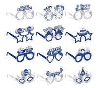 Kuxriox Pack of 24 Blue Happy Birthday Glasses Decorations for Men and Boys, Blue Silver Happy Birthday Paper Glasses, Party Supplies, 16th, 18th, 21st, 30th, 40th, 50th, 60th Birthday,