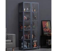 KUYATE Curio cabinets with Glass Doors ，Glass Display Cabinet，Natural Bamboo Frame, Safe and Healthy, Double Door Design for， Convenient Storage 82x33x161cm/L32.3xW13xH63.4in-5F black