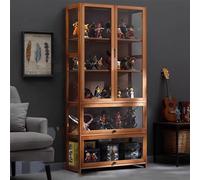 KUYATE Glass Display Cabinet, Antique Style, Natural Bamboo Frame, Double Door, Dustproof, Transparent Acrylic Sides, Brown, 80x32x170cm/L31.5xW12.6xH66.9in
