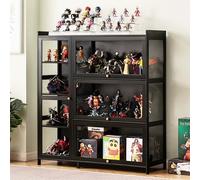 KUYATE Natural Bamboo Frame Curio Cabinet - Glass Door Display Case, Modern Minimalist Flip Door, L100*W33*H111cm Black