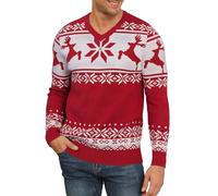 KUYIGO Mens Christmas Plain V-Neck Jumper Knitted Casual Long Sleeve Reindeer Xmas Pullover Sweater Top Work Office Professional Smart 2XL Christmas Red