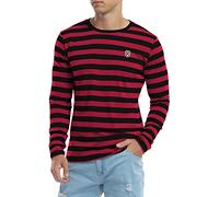 KUYIGO Mens Long Sleeve Striped T Shirts Classic Crew Neck Cotton Tee Tops | Premium cotton,breathable & soft,striped,embroidered K,split hem.Versatile daily wear for all.Halloween chic,street style