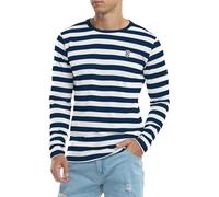 KUYIGO Mens Long Sleeve Striped T Shirts Classic Crew Neck Cotton Tee Tops | Premium cotton,breathable & soft,striped,embroidered K,split hem.Versatile daily wear for all.Halloween chic,street style