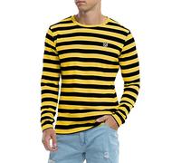 KUYIGO Mens Long Sleeve Striped T Shirts Classic Crew Neck Cotton Tee Tops | Premium cotton,breathable & soft,striped,embroidered K,split hem.Versatile daily wear for all.Halloween chic,street style