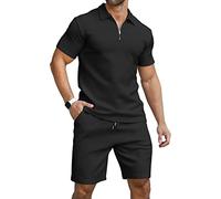 KUYIGO Men's Polo Shirt & Shorts 2pc Summer Track Suit Smart Casual M-3XL | 95% Polyester 5% Spandex durable fabric, zip polo & drawstring shorts set, for golf tennis casual wear, ideal gift for men