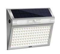 kuyimy Solar Outdoor Lights, 112 LEDs with Motion Sensor and 4 Modes, IP65 Waterproof, Stainless Steel Casing, Easy-to-Install Intelligent Security Lights for Patio, Garden, Fence(Warm Light)