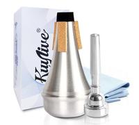 Kuylive 3C Trumpet Mouthpiece with Lightweight Aluminum Practice Trumpet Mute Silencer Fit for Yamaha Bach Conn King Replacement Musical Instruments Accessories, Silver