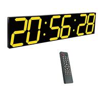 KUYNMCS 27 Inch Digital Wall Clock, Auto Dimmer, Alarm, Calendar, Thermometer, 8-Level Brightness, For Industrial Warehouse Cafeteria, With Remote Control(Gold)