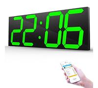 KUYNMCS Bluetooth Wall Clock, 18 Inch 6 Digits, 3-Level Brightness, Count Up/down, Auto Dimmer, Alarm, Calendar, Thermometer, 12/24 Hours, With Remote Control(Green)