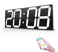 KUYNMCS Bluetooth Wall Clock, 3-Level Brightness, 18 Inch 6 Digits, Count Up/down, Auto Dimmer, Alarm, Calendar, Thermometer, 12/24 Hours, With Remote Control(White)